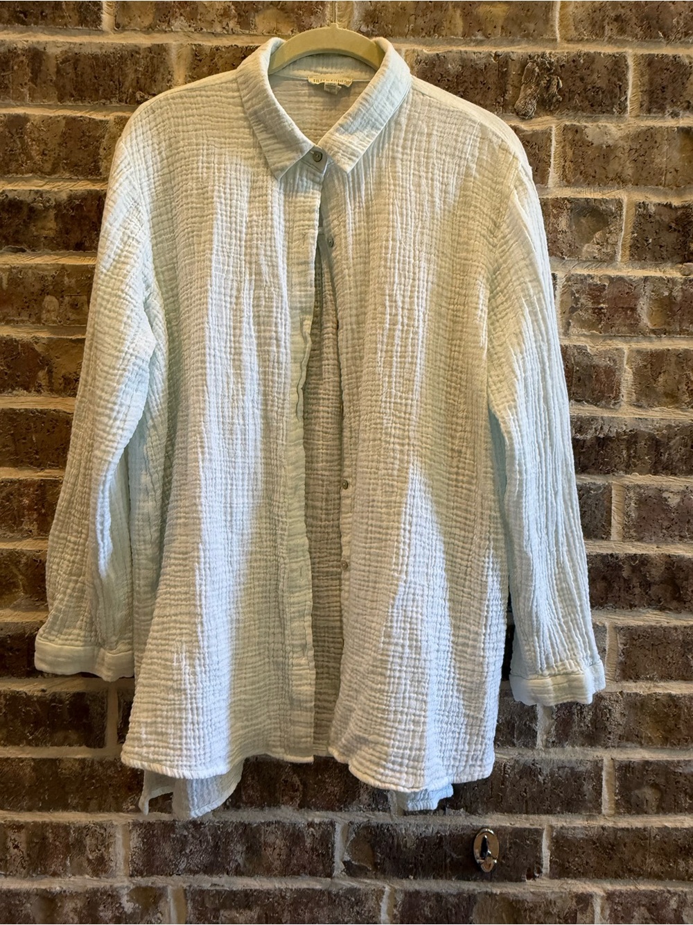 Eileen Fisher Organic Cotton Gauze Button Down Shirt White M